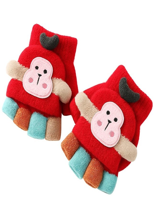 Jukusa Baby Cute Cartoon DesignHand Gloves | 2 in 1 Half and Full Finger Gloves | Warm and Comfortable Knitted Gloves for 3-7 Years Old, Windproof and Flexible, Gift for Christmas and Birthday (Red) - Image 5