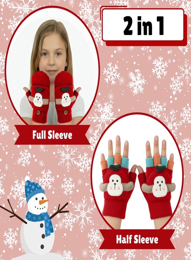 Jukusa Baby Cute Cartoon DesignHand Gloves | 2 in 1 Half and Full Finger Gloves | Warm and Comfortable Knitted Gloves for 3-7 Years Old, Windproof and Flexible, Gift for Christmas and Birthday (Red) - Image 3