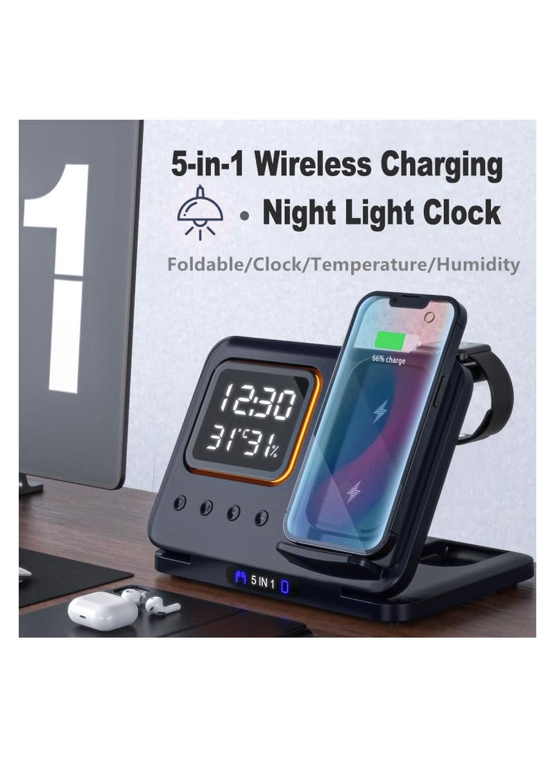 SYOSI Foldable Wireless Charger, Fit for iPhone Charging Station with Clock, Travel Charger, for Multiple Devices Apple, Compatible with iPhone 15 14 Pro Max 13 12 / Watch 9 8 7 6 Se / Airpods 3 2 Pro - Image 2