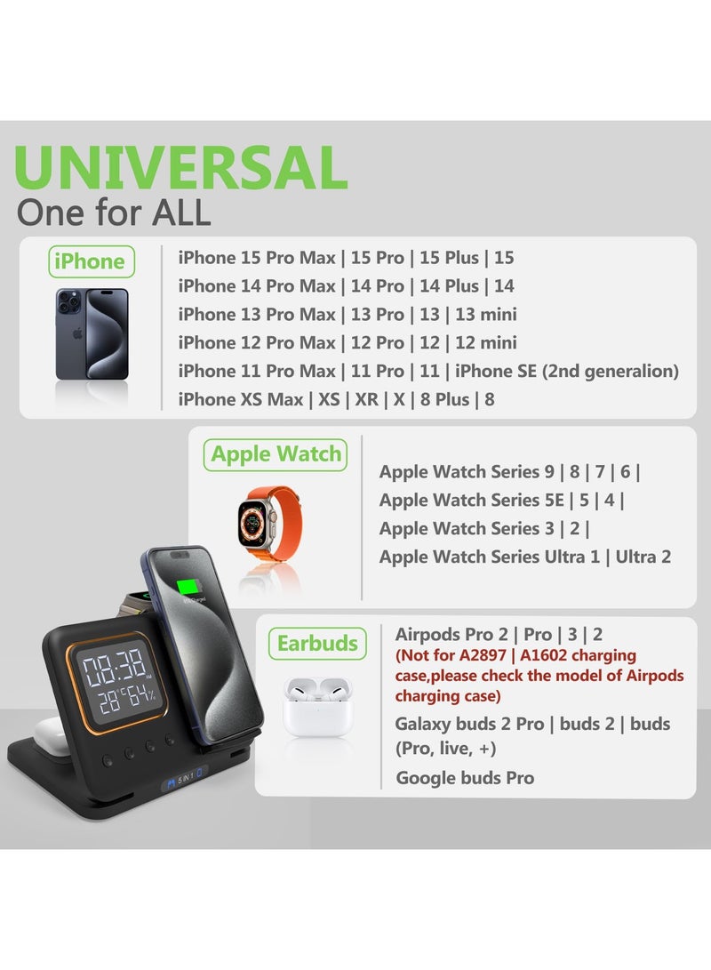 SYOSI Foldable Wireless Charger, Fit for iPhone Charging Station with Clock, Travel Charger, for Multiple Devices Apple, Compatible with iPhone 15 14 Pro Max 13 12 / Watch 9 8 7 6 Se / Airpods 3 2 Pro - Image 3