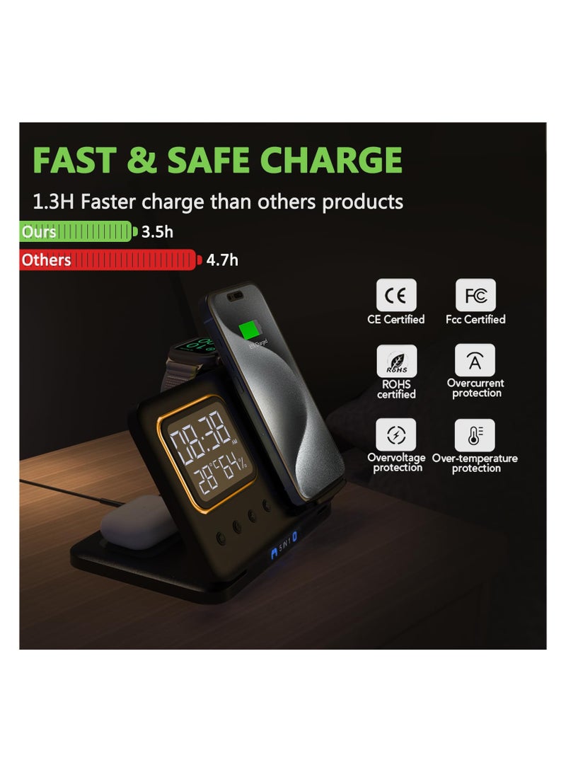 SYOSI Foldable Wireless Charger, Fit for iPhone Charging Station with Clock, Travel Charger, for Multiple Devices Apple, Compatible with iPhone 15 14 Pro Max 13 12 / Watch 9 8 7 6 Se / Airpods 3 2 Pro - Image 5
