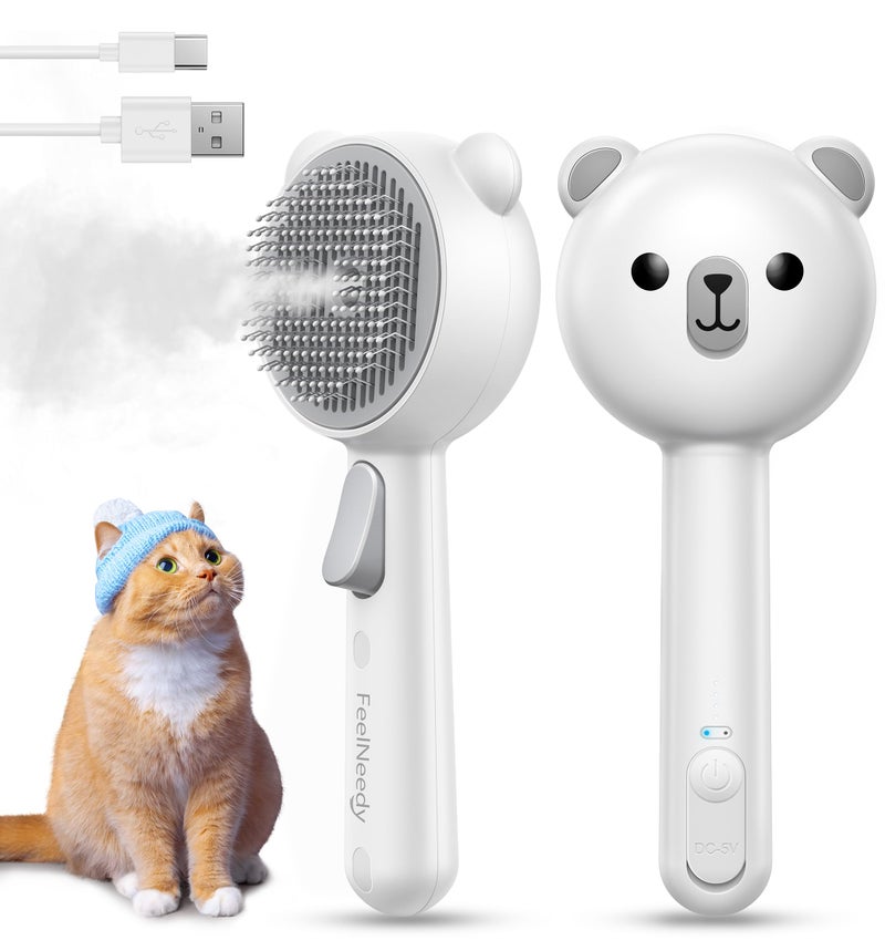 FEELNEEDY Cat Steam Brush, Brushes for Indoor Cats with Release Button, Dual Speed Spray USB Rechargeable Grooming Supplies, Cat Brush for Shedding Suitable for All Long-haired and Short-haired Pets - Image 1