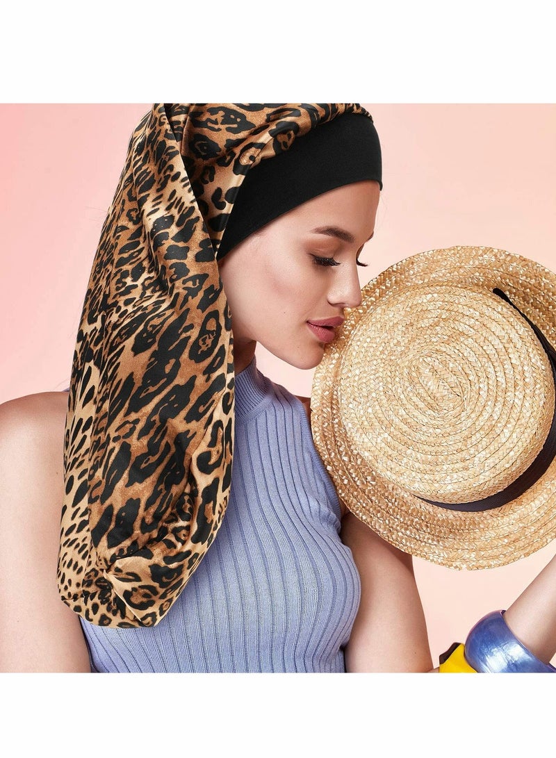 Satin Sleep Cap Long Bonnet Extra Large Elastic Band Silk Night Hat for Women Girls Curly Hair Braids Dreadlock Silky Loose Sleeping 6 Pieces - Image 2