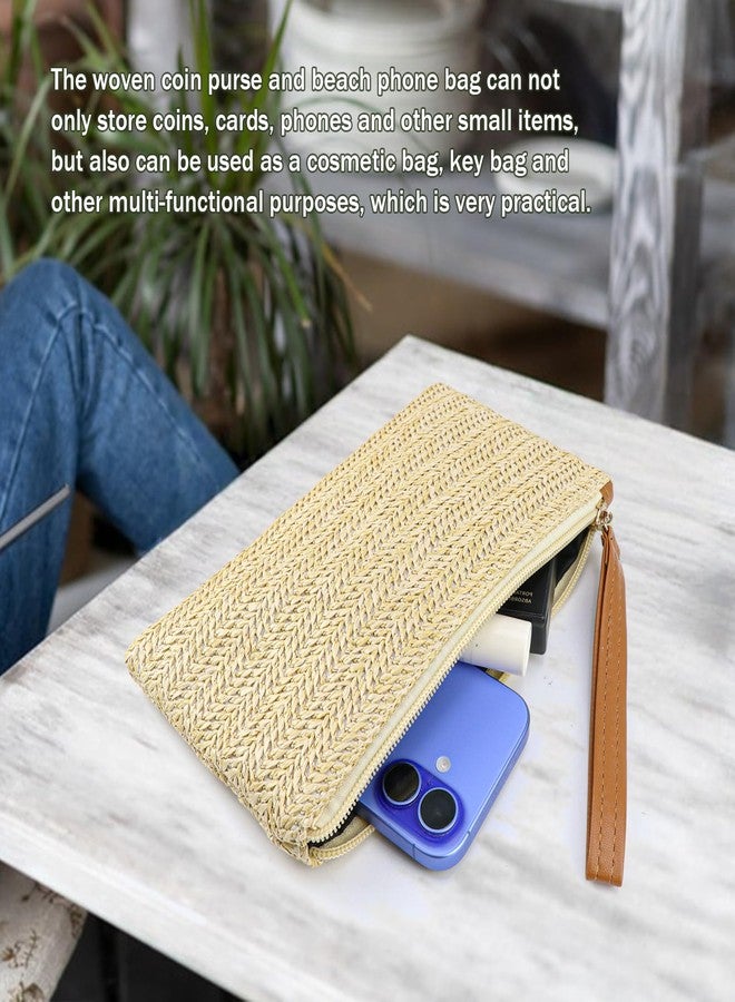 LCJAOF Straw Woven Clutch Purse for Women - with Wristlet Top Handle, Large Capacity Beach Bag Summer Evening Clutch for Vacation, Travel, Wedding (Beige) - Image 4