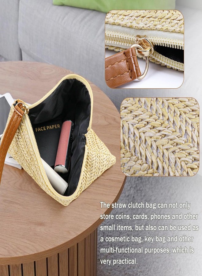 LCJAOF Straw Woven Clutch Purse for Women - with Wristlet Top Handle, Large Capacity Beach Bag Summer Evening Clutch for Vacation, Travel, Wedding (Beige) - Image 3