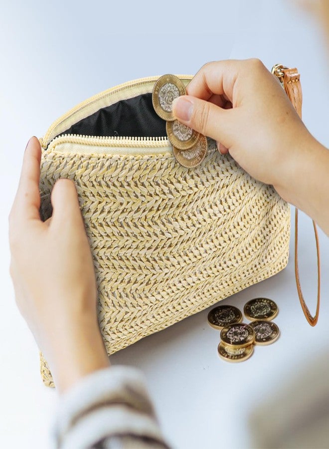LCJAOF Straw Woven Clutch Purse for Women - with Wristlet Top Handle, Large Capacity Beach Bag Summer Evening Clutch for Vacation, Travel, Wedding (Beige) - Image 5