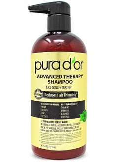 PURA D'OR Advanced Therapy Shampoo (16oz) Reduces Hair Thinning & Increases Volume, No Sulfate, Biotin Shampoo Infused with Argan Oil, Aloe Vera for All Hair Types, Men & Women