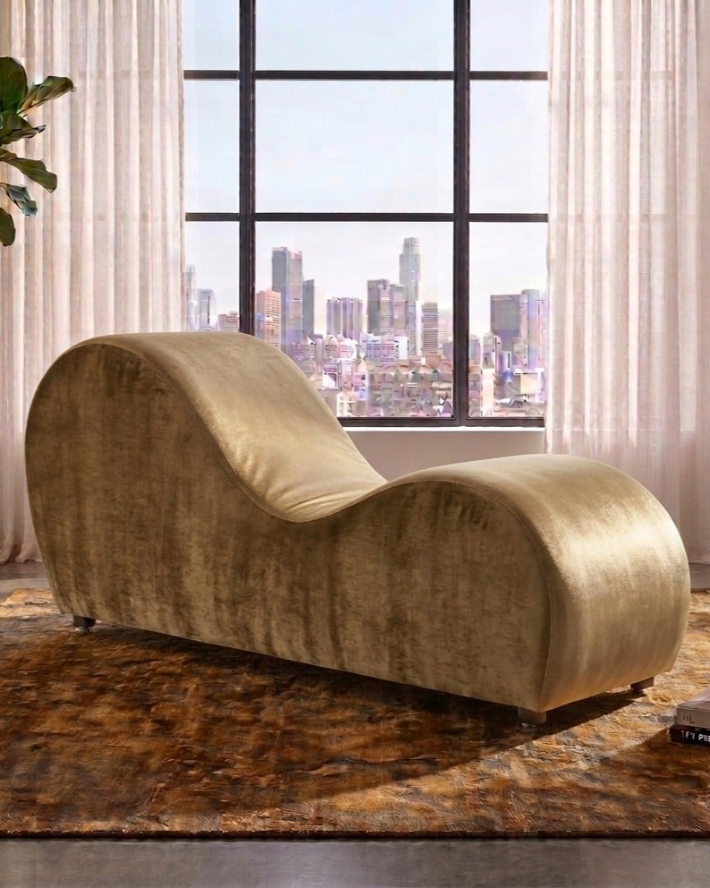 House One Small Romantic Chaise Longue Luxury Solid Pattern Of Velvet Fabric - Dark Ivory -170x70x40cm - Image 1