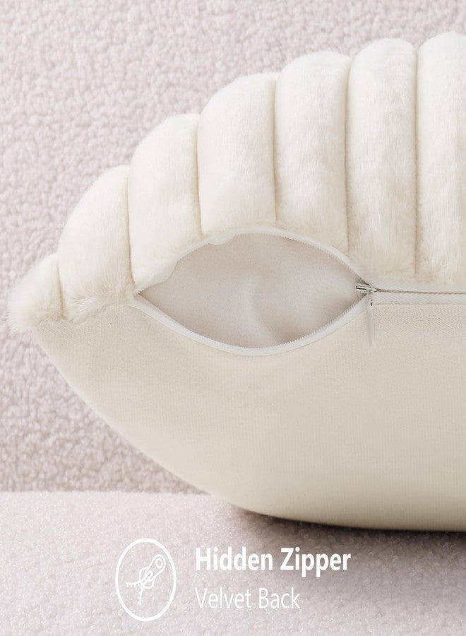 decorUhome Faux Fur Fall Throw Pillow Covers 18x18 Set of 2, Decorative Soft Plush Striped Neutral Couch Euro Pillow Covers with Velvet Back for Sofa, Bed, Living Room Home Decor, Cream White - Image 3