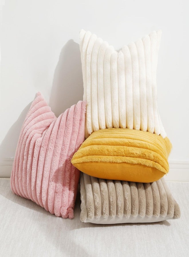 decorUhome Faux Fur Fall Throw Pillow Covers 18x18 Set of 2, Decorative Soft Plush Striped Neutral Couch Euro Pillow Covers with Velvet Back for Sofa, Bed, Living Room Home Decor, Cream White - Image 4