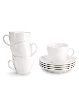 Miware 8 Ounce Porcelain Cappuccino Cups With Saucers - Set Of 4 Perfect For Specialty Coffee Drinks Latte Cafe Mocha And Tea White