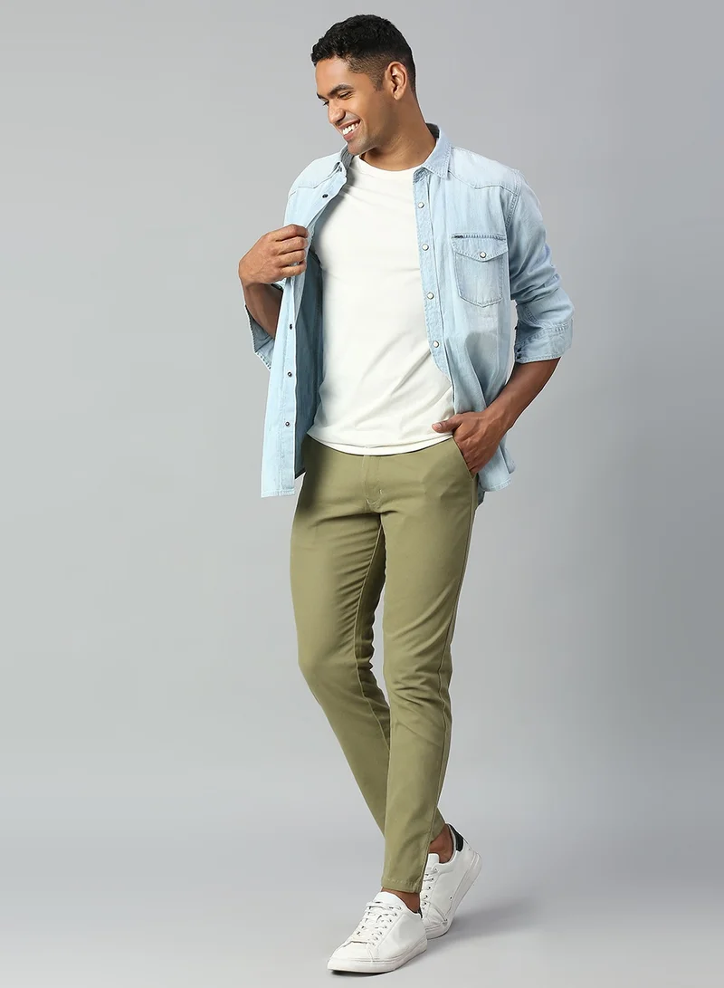 Dennis Lingo Light Olive Chinos for Men - Tapered Fit, 100% Cotton