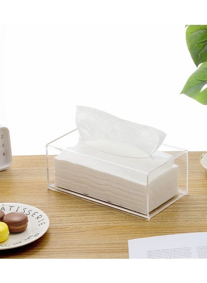 SYOSI حامل صندوق المناديل مع غطاء مستطيل، صندوق موزع المناديل الورقية لسطح المكتب، حاوية مناديل بلاستيكية شفافة، منظم المناديل للحمام، المطبخ، المنزل، مستطيل - Image 3