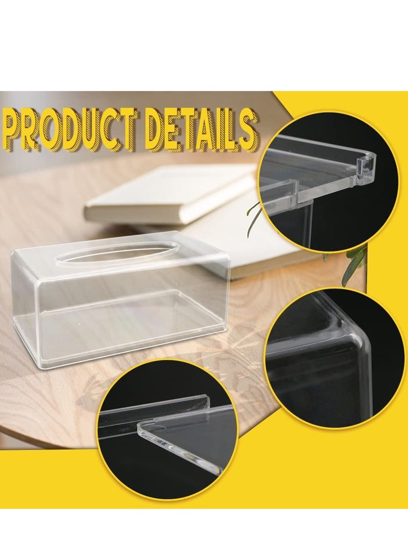 SYOSI حامل صندوق المناديل مع غطاء مستطيل، صندوق موزع المناديل الورقية لسطح المكتب، حاوية مناديل بلاستيكية شفافة، منظم المناديل للحمام، المطبخ، المنزل، مستطيل - Image 4