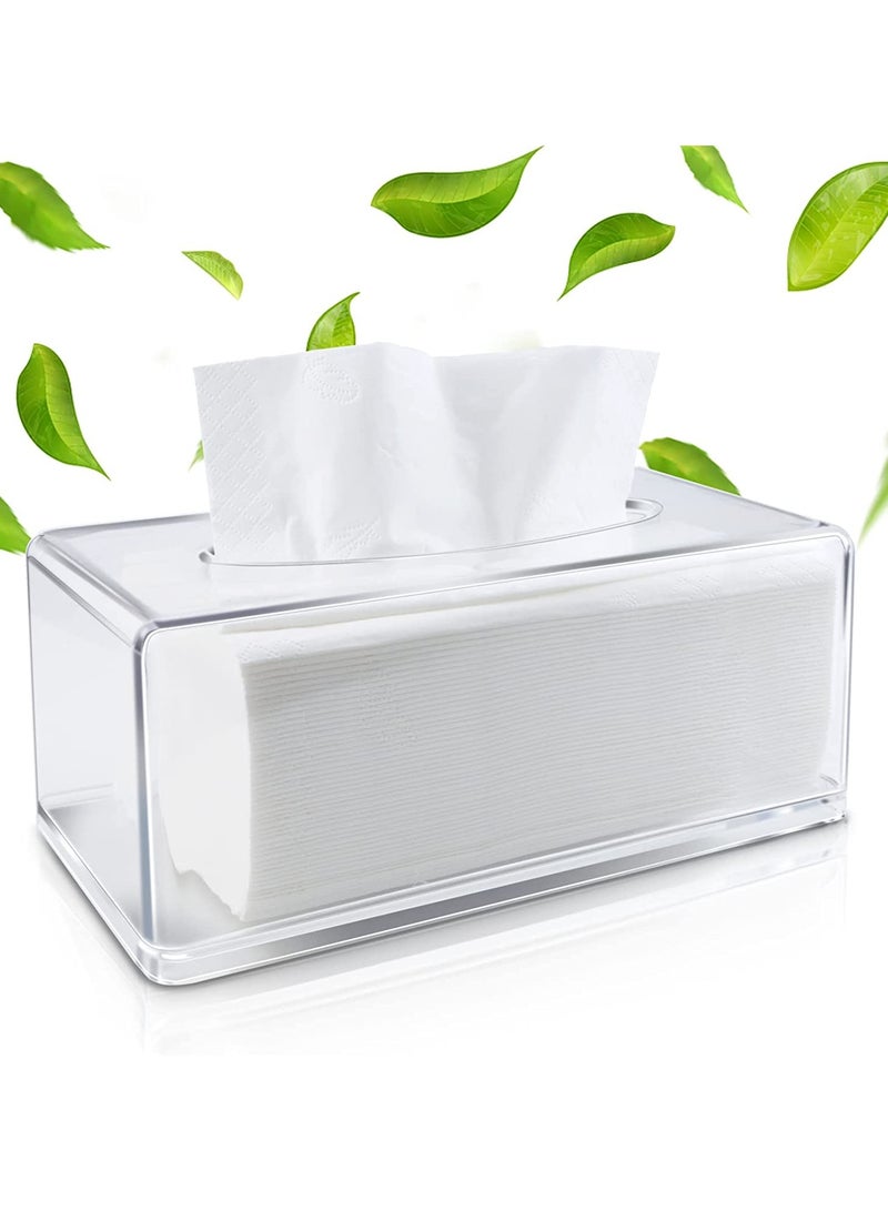 SYOSI حامل صندوق المناديل مع غطاء مستطيل، صندوق موزع المناديل الورقية لسطح المكتب، حاوية مناديل بلاستيكية شفافة، منظم المناديل للحمام، المطبخ، المنزل، مستطيل - Image 1