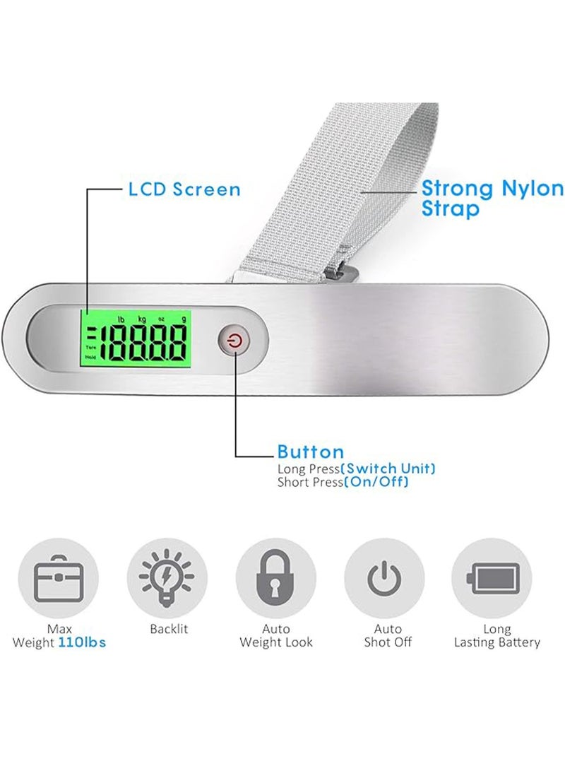 Digital Luggage Scale, Portable Hanging Handheld Baggage Scale with Backlit LCD Display, Tare & Hold Function, Stainless Steel Travel Weight Scale with Nylon Strap for Travel, Shopping, Outdoor - Image 2