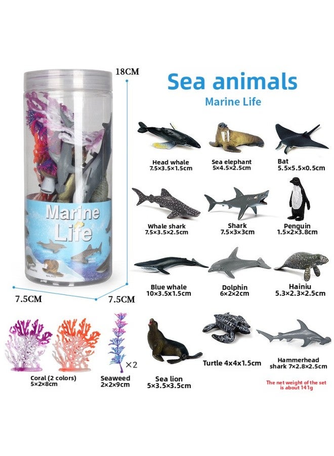 Barrel Wildlife Farm Poultry Model Simulation Mini Solid Dinosaur Toy Ocean Set Ornaments-Color:HY4315B 【animal Head Barrel】 Marine Animals B12 + Accessories - Image 4