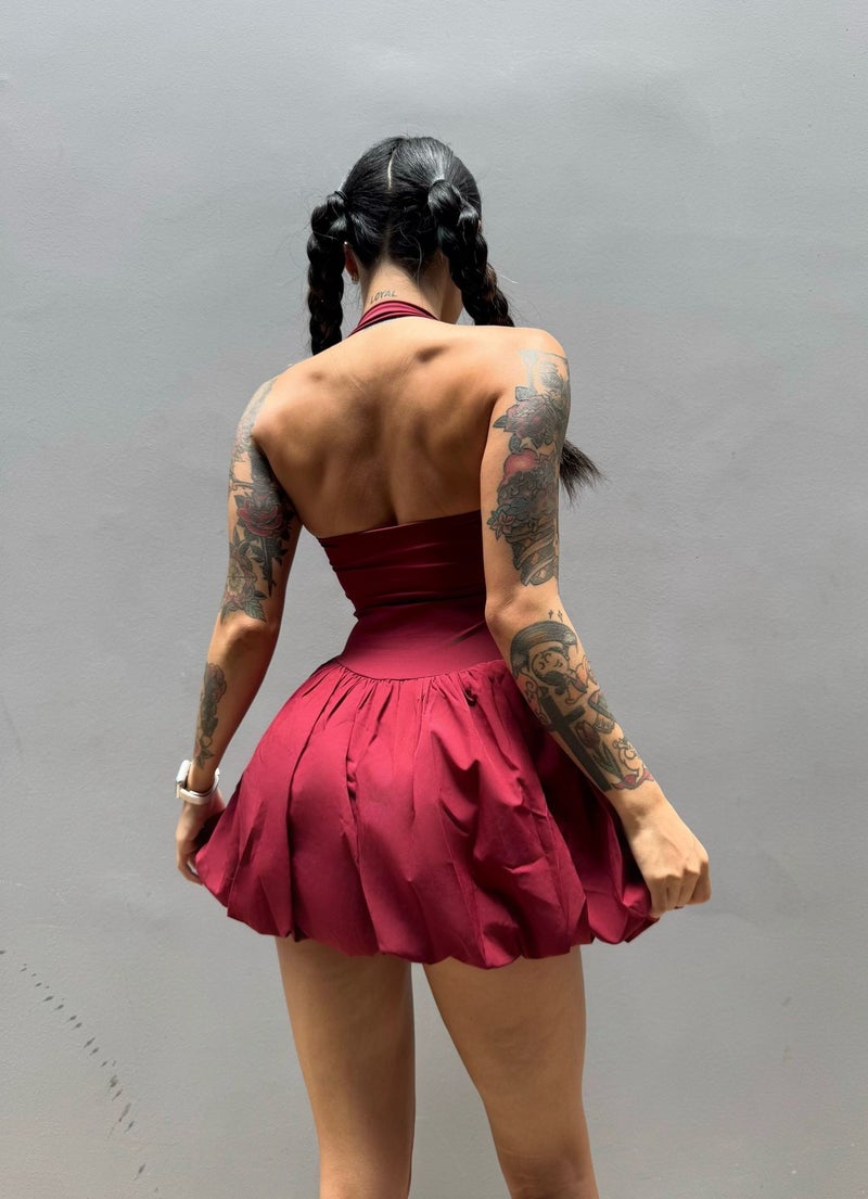 Generic Regina with Chest Pad Naked Sports dress Womens Anti-walking Base Outdoor Running Fitness Tennis Skirt Breathable Wine red