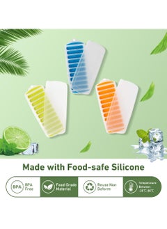 sokany 3 PCS Silicone Narrow Ice Stick Cube Trays, Ice Stick Cube Trays with Easy Push and Pop Out Material, Ideal for Sports and Water Bottles, Ice Stick Cube Trays With Covers (Blue/Orange/Green)  - Image 2