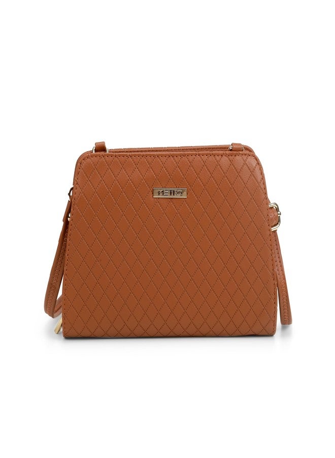 Metro Women's Tan Faux Leather Satchel Bag(95-115) - Image 1