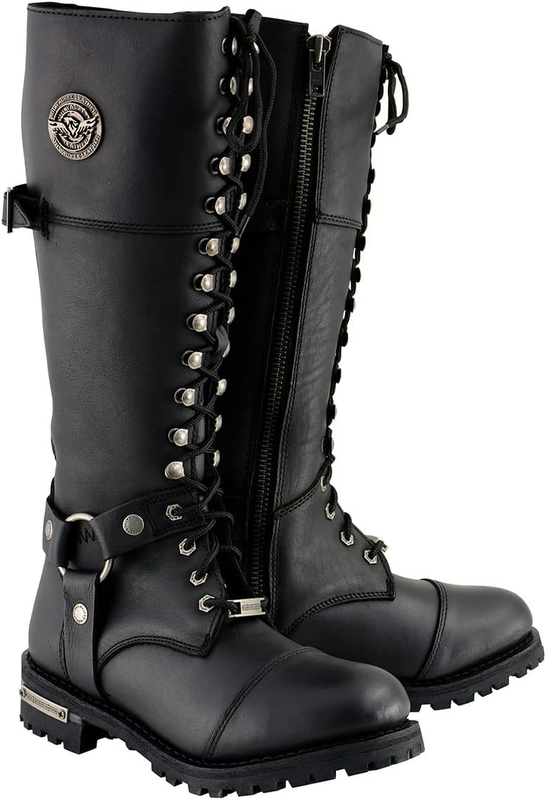 Milwaukee Leather MBL9390 Women's Black 16-inch Lace-Up Front Cap Toe Riding Boots - Size 10 - Image 1