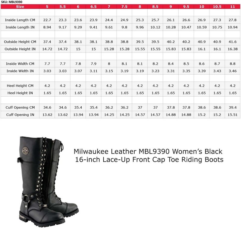 Milwaukee Leather MBL9390 Women's Black 16-inch Lace-Up Front Cap Toe Riding Boots - Size 10 - Image 3