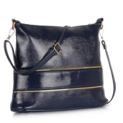 DANIEL CLARK Stylish Multi-Pocket Zip Closure Faux Leather Ladies Shoulder Bag with Adjustable Strap and Dual Zipper Design Handbag for Women (Blue) - Image 1