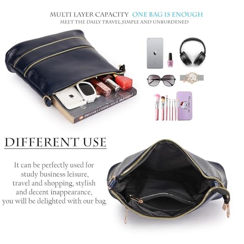 DANIEL CLARK Stylish Multi-Pocket Zip Closure Faux Leather Ladies Shoulder Bag with Adjustable Strap and Dual Zipper Design Handbag for Women (Blue) - Image 4