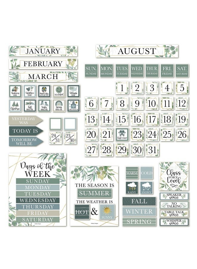 Hadley Designs Greenery Classroom Calendar Set Bulletin Board Sets For Teachers School Calendar For Classroom Classroom Calendar Bulletin Board Set For Classroom Decoration - Image 1