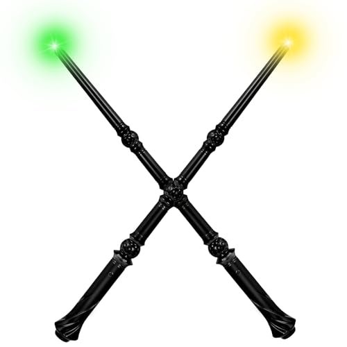 Maikoi Light Up Magic Wizard Wand with Sounds 4 Color Lights Illuminating Witch Toys for Kids Cosplay Party Birthday Gift Black 2PCS - Image 1