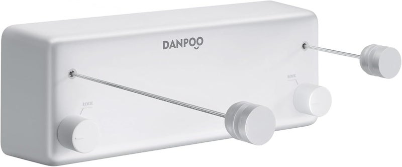 Danpoo Retractable Clothesline, 2x13.8ft Stainless Steel Clothes Line for Indoors/Outdoors, Wall-Mounted Laundry Drying with Auto-Lock, Heavy Duty(White) - Image 1
