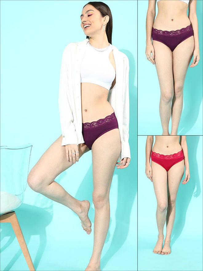 Pack of 2 - Solid Mid Rise Laced Bikini