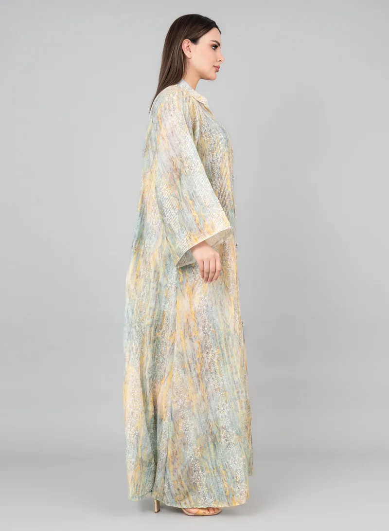IKKXA Petal Grace Embroidered Jalabiya IK3004 Yellow