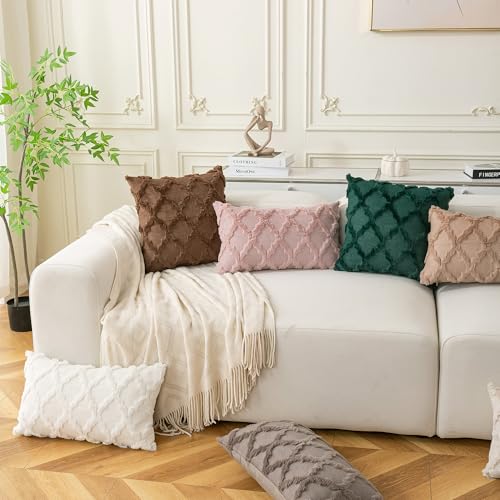 Cozoomy Set of 2 Soft Moroccan Throw Pillow Covers 18x18 Inch Plush Boho Decorative Pillow Cover Accent Cushion Case for Couch Sofa Bed Cream White - Image 3