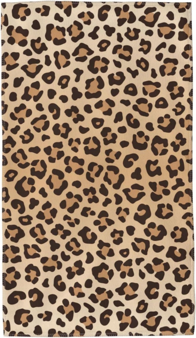 Perinsto Leopard Print Hand Towel Animal Skin Decorative Fingertip Towels Multipurpose for Bathroom Kitchen Gym and Spa, 27.5" X 15.7" - Image 1
