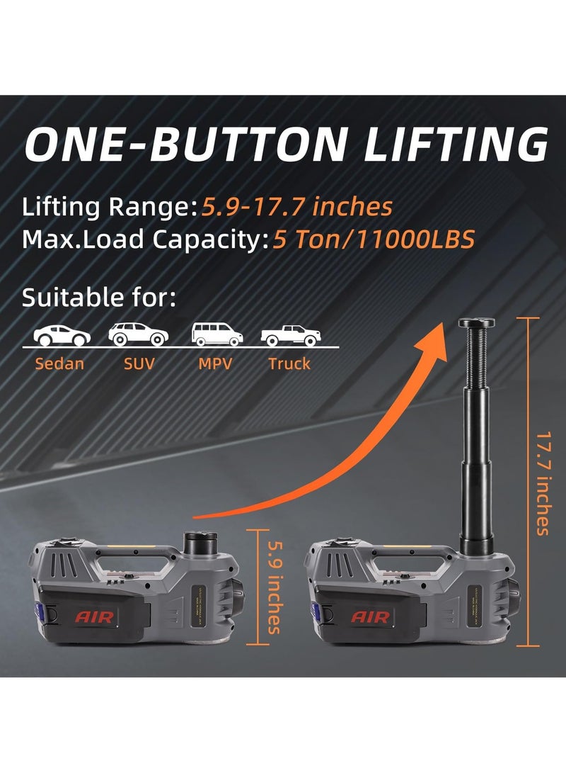 ال سي رافعة سيارة هيدروليكية كهربائية، سعة 5 أطنان، 12 فولت، مزودة بمضخة نفخ إطارات مدمجة، وإضاءة LED، ومصدر طاقة ثنائي الاتجاه، ومطرقة أمان لإصلاح إطارات السيارة. - Image 2