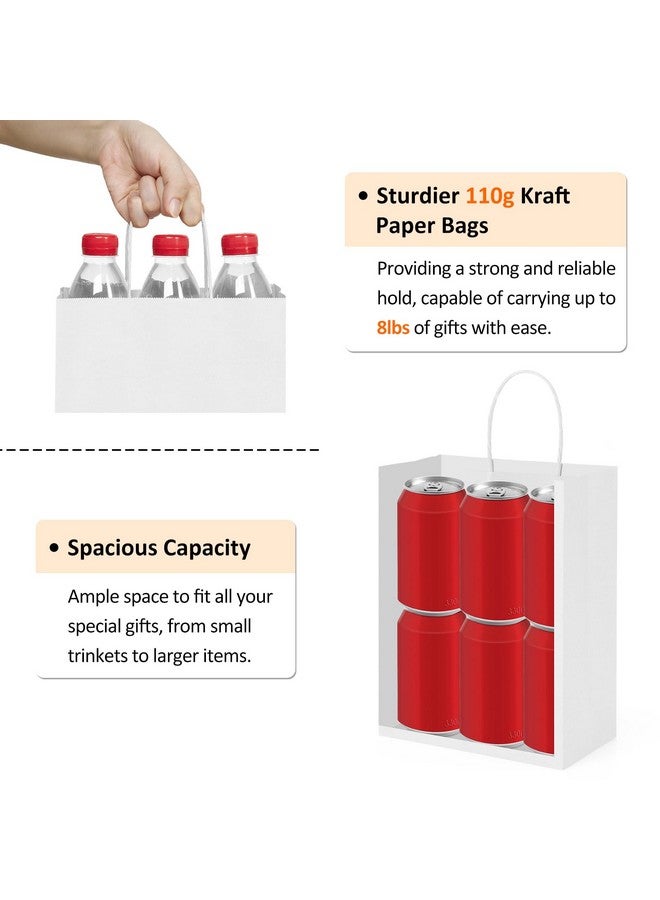 BagDream 25Pcs White Gift Bags 8x4.25x10.5 Kraft Paper for Gifts, Shopping Retail Merchandise Grocery Sacks, White Paper Bags with Handles Bulk Medium - Image 3