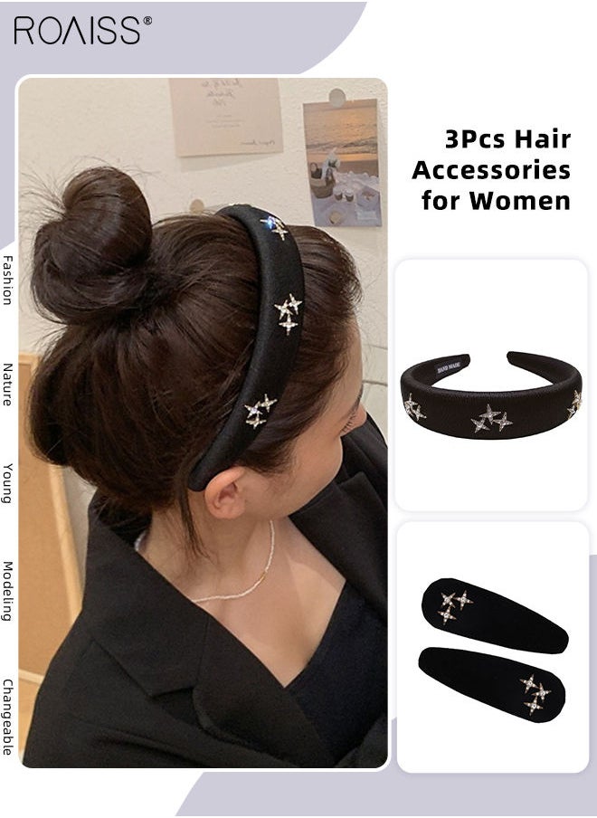 3Pcs Hair Accessories for Women, Black Velvet Headband and Two Black Flocked Drop Shaped Hair Clips Set Decorated with Rhinestone Star Pattern - pzsku/Z8F057B005A68A75B8BA0Z/45/_/1692709937/4de7b256-e0eb-4d5f-9449-e5a405f45434