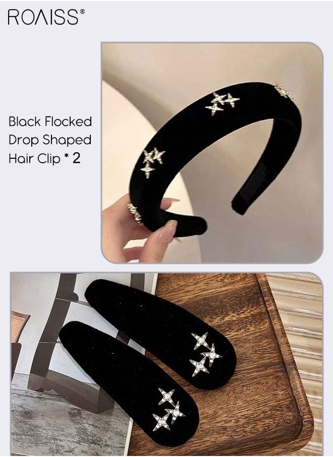 3Pcs Hair Accessories for Women, Black Velvet Headband and Two Black Flocked Drop Shaped Hair Clips Set Decorated with Rhinestone Star Pattern - pzsku/Z8F057B005A68A75B8BA0Z/45/_/1692709959/1088415b-8532-42ca-bc11-22d1677a2edc