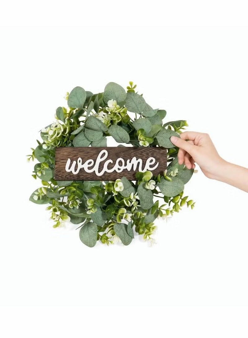 Welcome Sign with Wreaths Rustic Front Door Decor Wood Hanging Artificial Eucalyptus Farmhouse Porch Decorations for Home Wedding Gift - Image 3