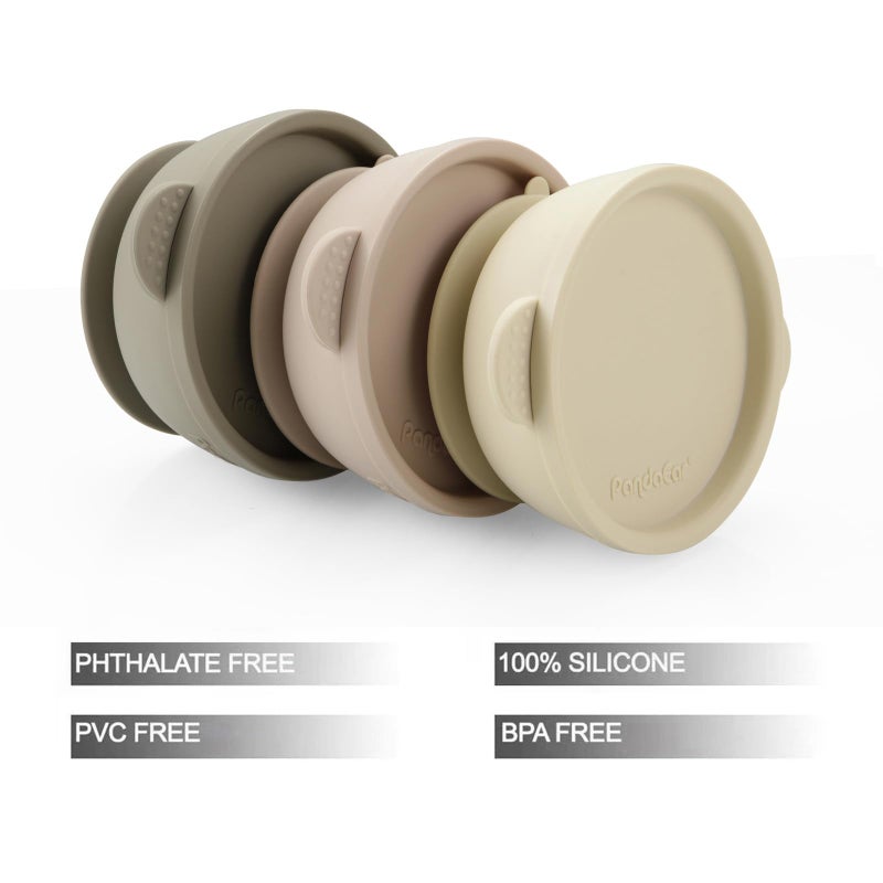 PandaEar 3 Pack Baby Bowls with Suction| Leak-Proof Stay Put Silicone Food Bowl with Lids for Babies Kids Toddlers Infants| Food Grade Soft Safe BPA-Free Silicone (Linen Brown Tan) - Image 2