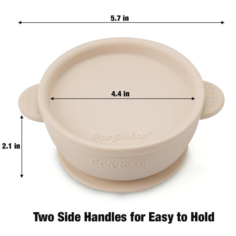 PandaEar 3 Pack Baby Bowls with Suction| Leak-Proof Stay Put Silicone Food Bowl with Lids for Babies Kids Toddlers Infants| Food Grade Soft Safe BPA-Free Silicone (Linen Brown Tan) - Image 3