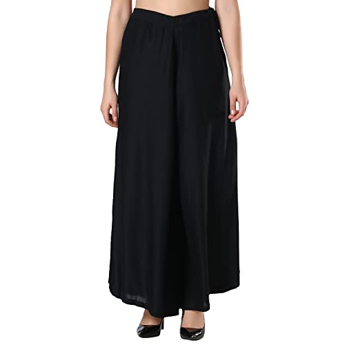CoreFab Super Soft Flared Solid Loose Fit Rayon Sharara Pant Palazzo For Women's And Girl's_BL.38 Black - Image 1