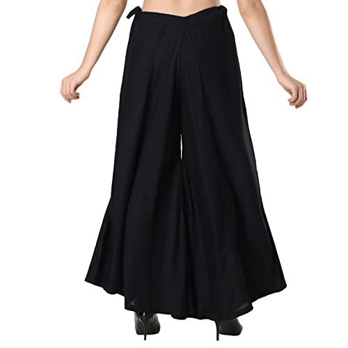 CoreFab Super Soft Flared Solid Loose Fit Rayon Sharara Pant Palazzo For Women's And Girl's_BL.38 Black - Image 3