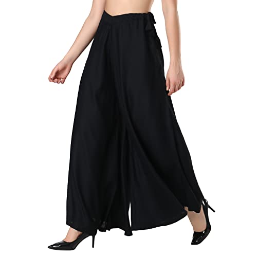 CoreFab Super Soft Flared Solid Loose Fit Rayon Sharara Pant Palazzo For Women's And Girl's_BL.38 Black - Image 2