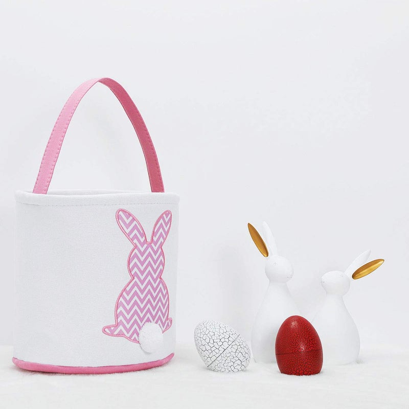 MONOBLANKS Easter Bunny Basket Bags, Rabbit Bucket Tote for Easter Egg Hunts Decorations Candy Gifts Storage (Pink(wave)) - Image 3