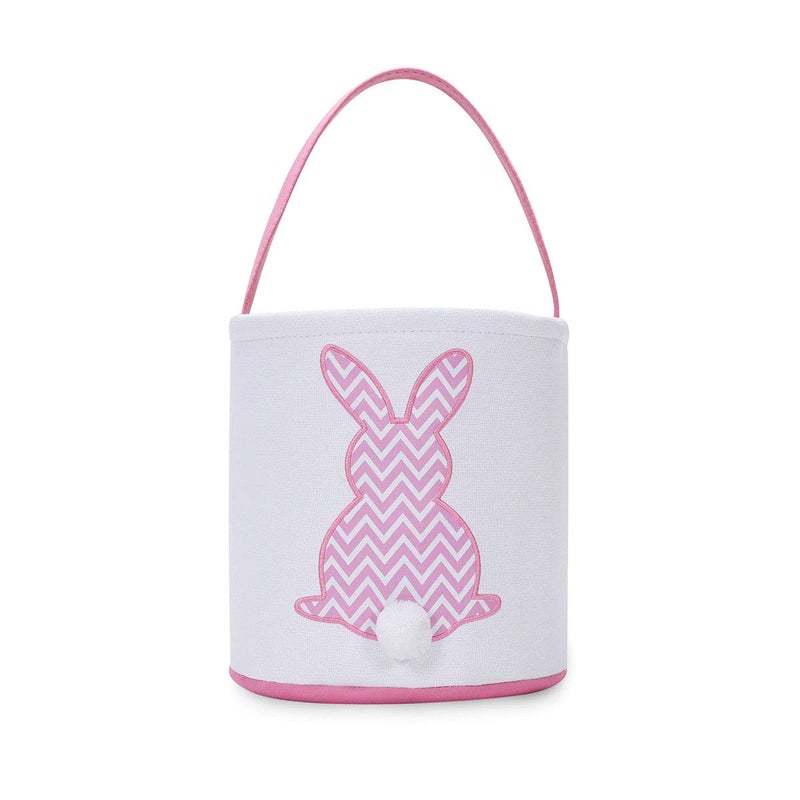 MONOBLANKS Easter Bunny Basket Bags, Rabbit Bucket Tote for Easter Egg Hunts Decorations Candy Gifts Storage (Pink(wave)) - Image 1