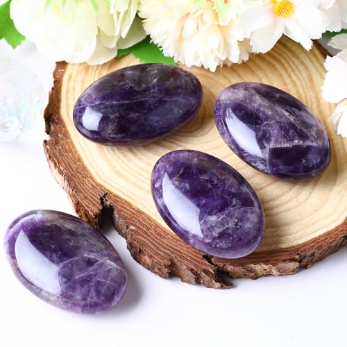 UFEEL Amethyst Palm Stone Crystal Natural Chakra Therapy Polished Healing Crystal Oval Pocket Gemstone for Anxiety Stress Relief - Image 3