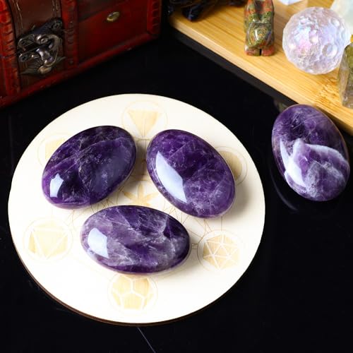 UFEEL Amethyst Palm Stone Crystal Natural Chakra Therapy Polished Healing Crystal Oval Pocket Gemstone for Anxiety Stress Relief - Image 2