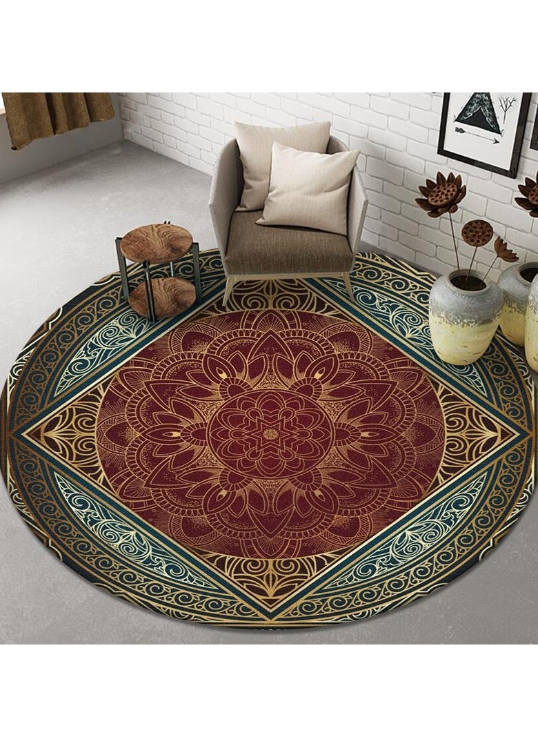 Loquat Polyester Fiber Machine Washable Bohemian Style Circular Carpet  - Image 1